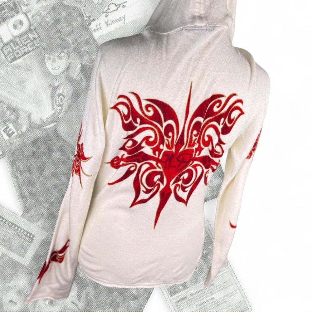 Vintage Harley Davidson White Red Tribal Zip Up Hoodie Y2K Skater Grunge Small